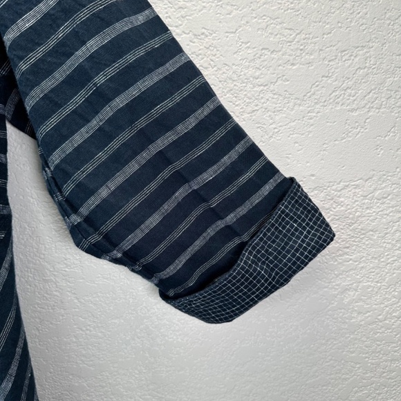Habitat Tunic Top Women's Size S Linen Navy Striped Lagenlook Minimalist Boho - Picture 10 of 16